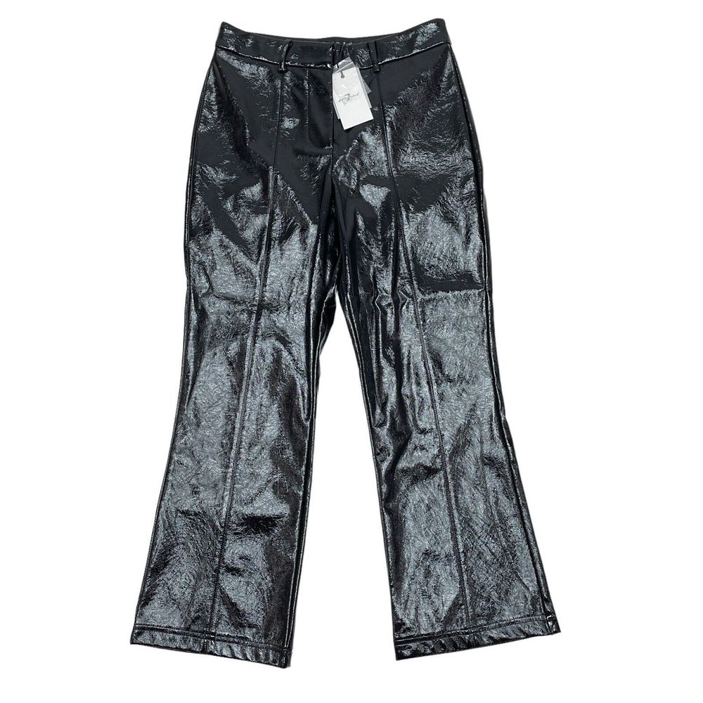 7 For All Mankind Pants Womens Medium Black Faux Leather Wide Leg Flare Pleather